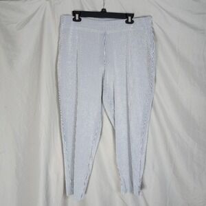 DALIA Size 16W Blue & White Seersucker Cotton Blend Pull On Stretch Crop Pants‎